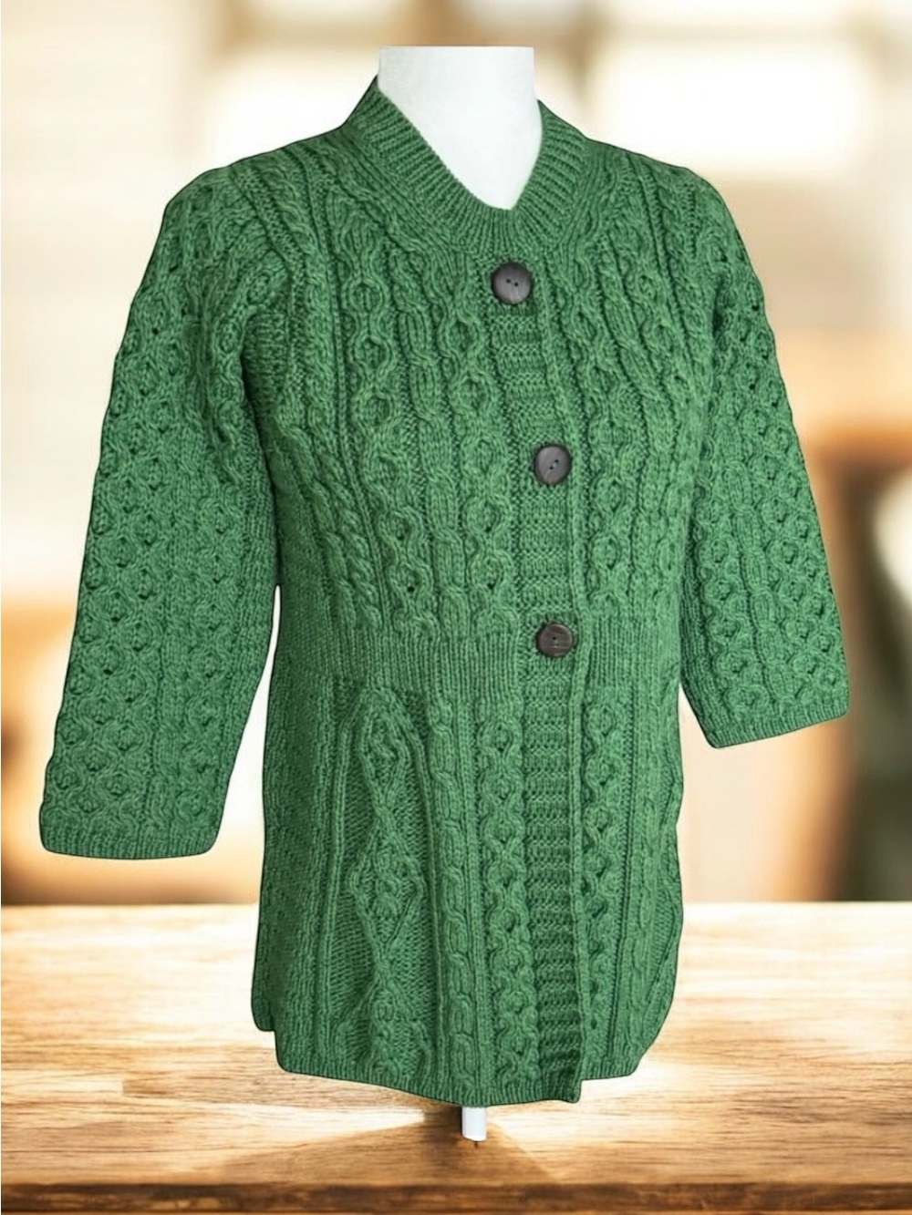 🆕 Kilronan Irish Sweater Merino Wool Cable Hand Knit Cardigan